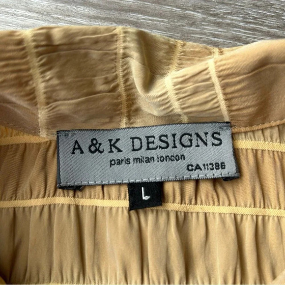 A&K Designs Tan Beige Smocked Button Down  Blouse - Picture 6 of 15